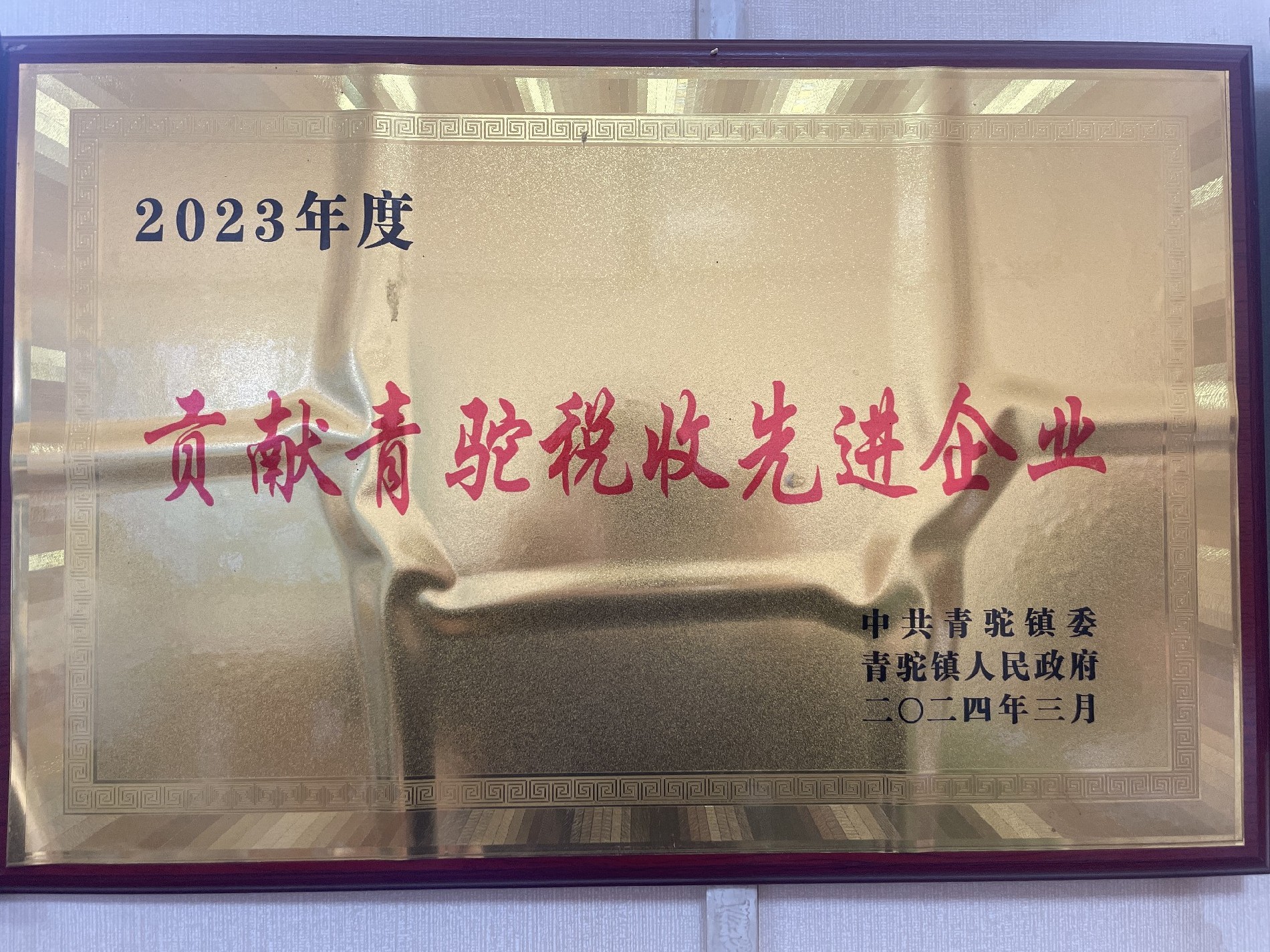 2023年度貢獻(xiàn)青駝稅收先進(jìn)企業(yè)